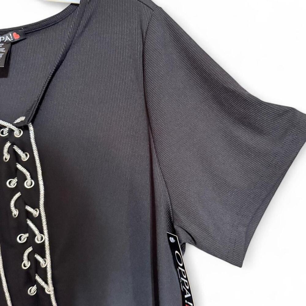 NWT Black Rhinestone Lace-Up Ribbed Top (3X) - Picture 4 of 6